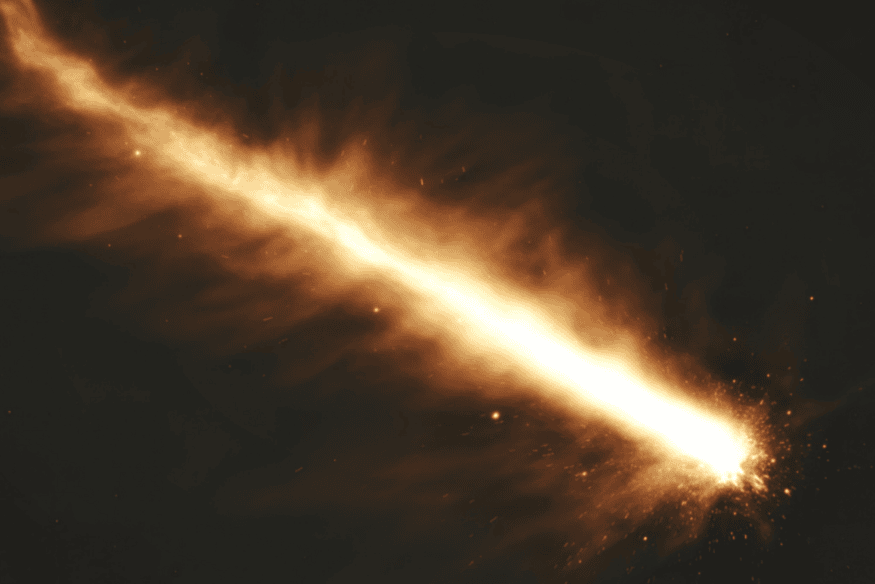 Fireball atravessando a atmosfera com brilho intenso e rastro de fogo no céu