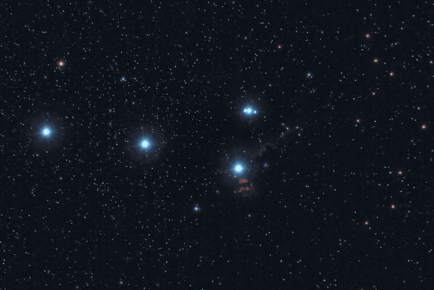 Estrelas brilhantes em campo estelar, mostrando como o brilho das estrelas ajuda a revelar suas características físicas