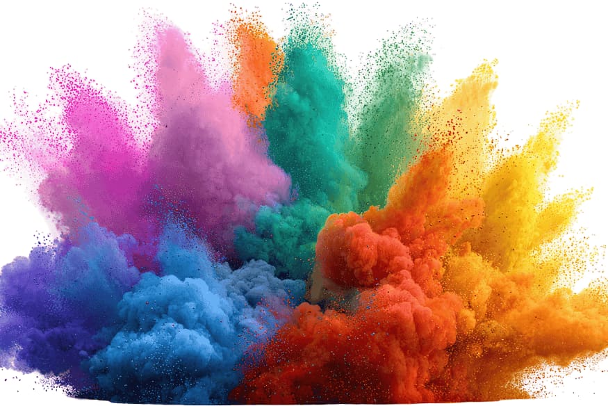 Explosão de pigmentos coloridos representando a diferença entre cores reais e falsas em imagens do Universo