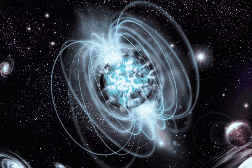 Magnetar no espaço com linhas de campo magnético intensas, possível fonte de fast radio bursts