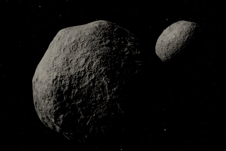 Asteroides Didymos e Dimorphos no espaço, alvos principais da missão Hera após o impacto da missão DART