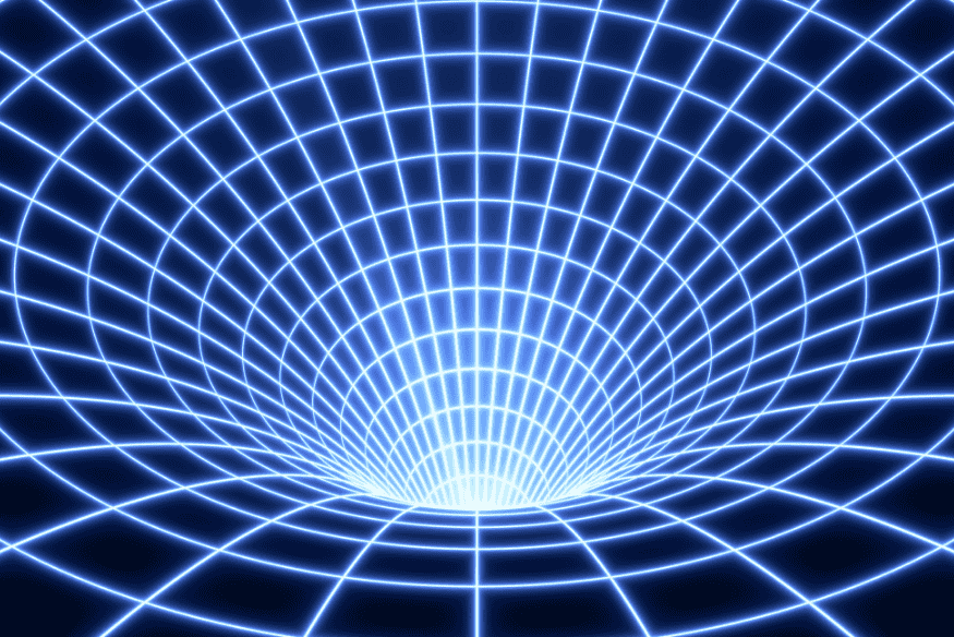 Representação do espaço-tempo curvado pela gravidade, conceito relacionado à física extrema dos pulsares