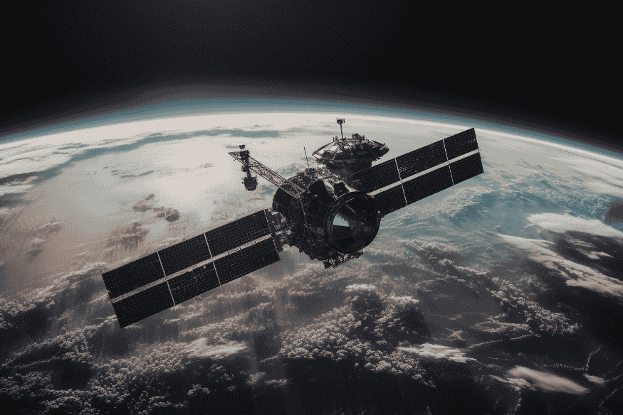 Satélite em órbita da Terra, equipamento espacial que pode ser afetado por partículas do vento solar