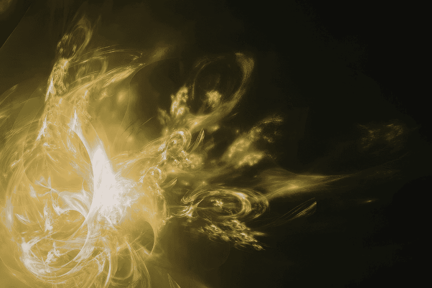 Representação de fluxo de partículas solares no espaço, mostrando a propagação do vento solar além da Terra