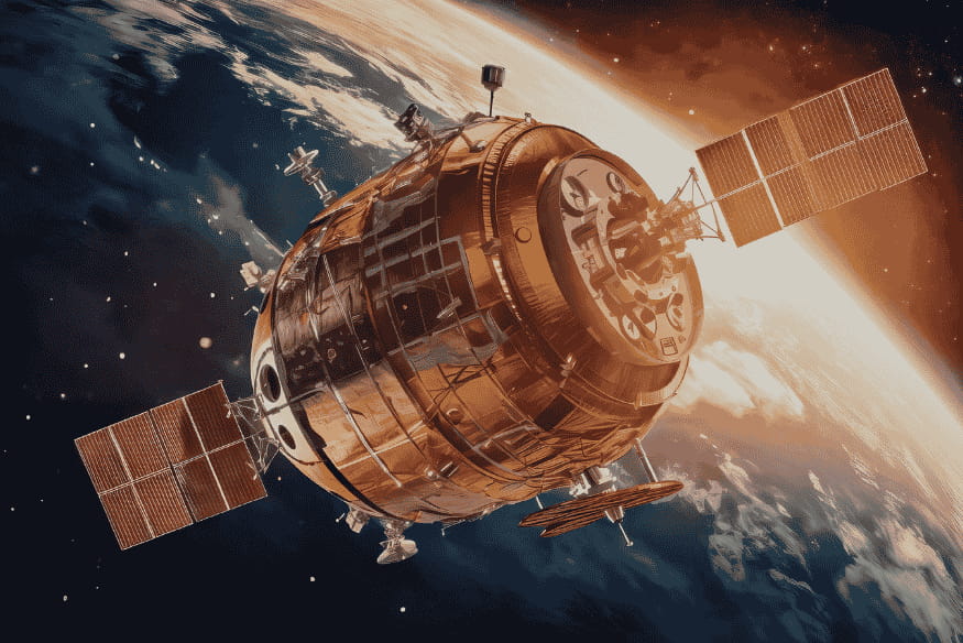 Satélite artificial orbitando a Terra como ponto brilhante se movendo no céu noturno