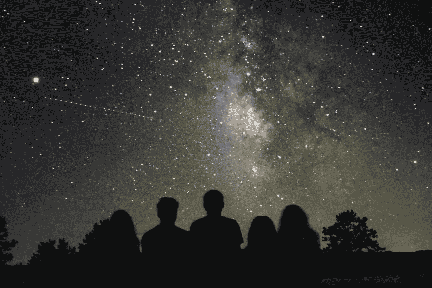 Pessoas observando o céu estrelado para acompanhar o movimento aparente dos astros
